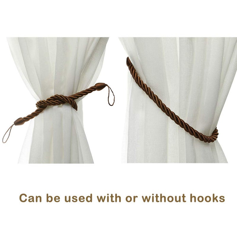 BEL AVENIR Curtain Ropes Tiebacks Tie-Backs, Curtain Handmade Holdbacks with 2 Metal Screw Hooks (Coffee, 2pack) - Image 5